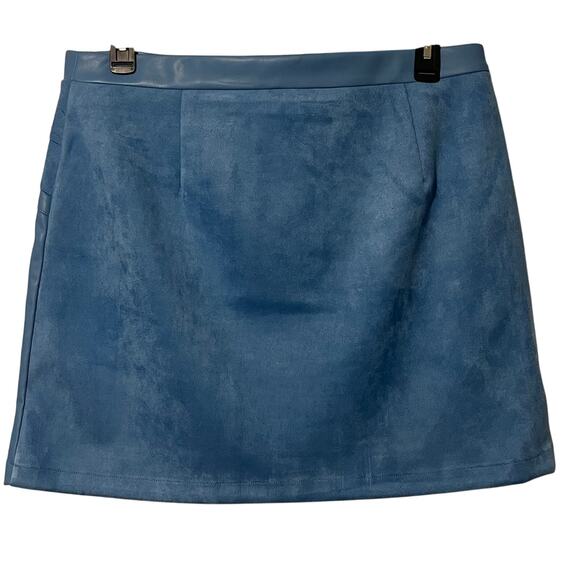 MARC NEW YORK FAUX LEATHER SUEDE SKIRT BLUE L - Picture 2 of 5